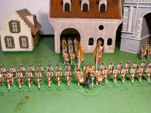 An overhead view of Von Eintopf Musketeers, with their grenadiers emerging from the new Zollamt.