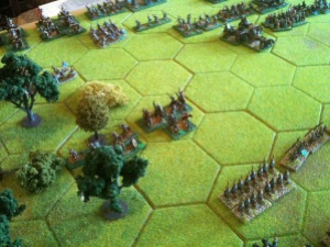 The Roman left flank, British in the woods